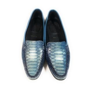 Escada Women Blue Snake Textured Loafers Sz 37